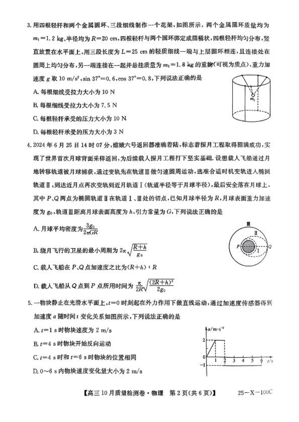 陕西省部分学校2024-2025学年高三上学期10月联考（期中）物理试题.pdf_第2页