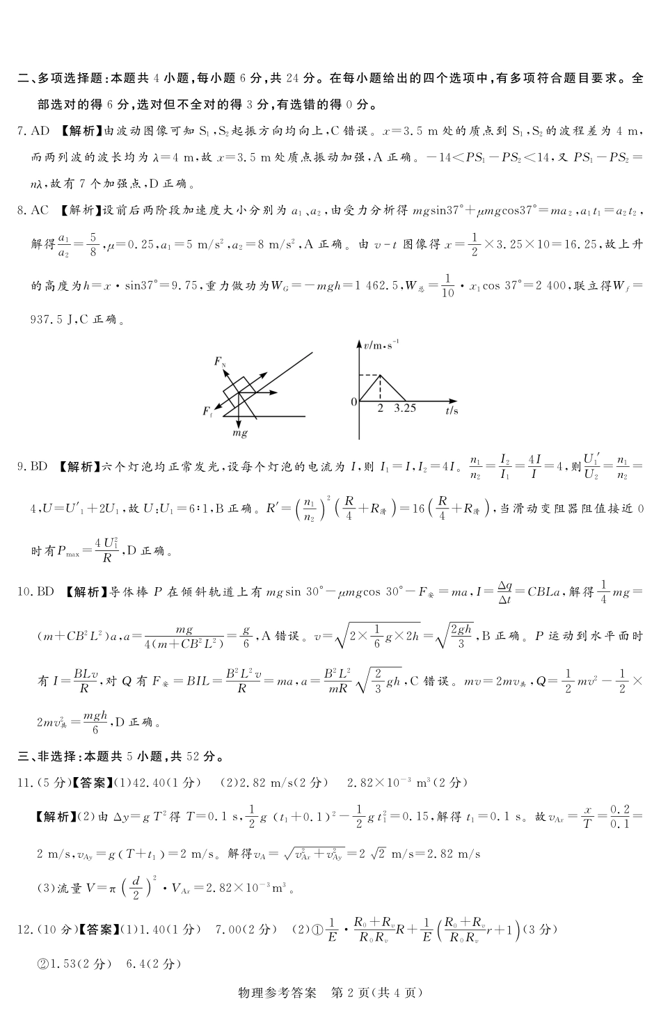 湘豫名校联考2024-2025学年高三春季学期第二次模拟考试物理答案.pdf_第2页