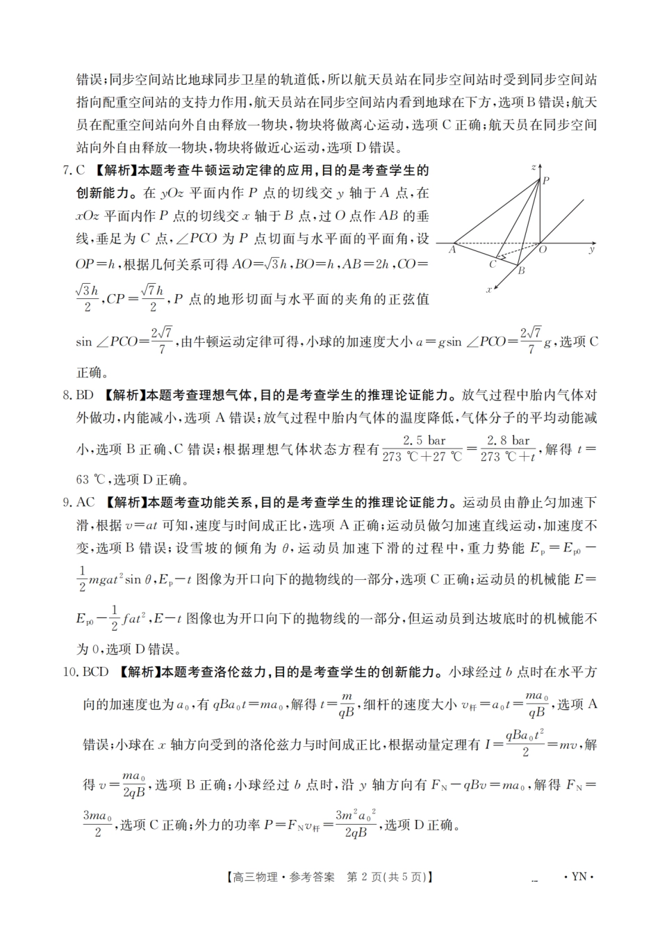 云南省2025届高三下学期3月百万大联考 物理答案.pdf_第2页