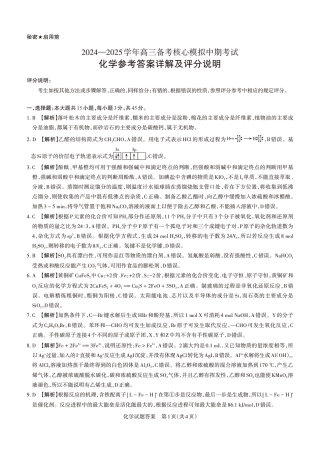 2024-2025学年高三备考核心模拟中期考试答案与详解  化学_Print.pdf