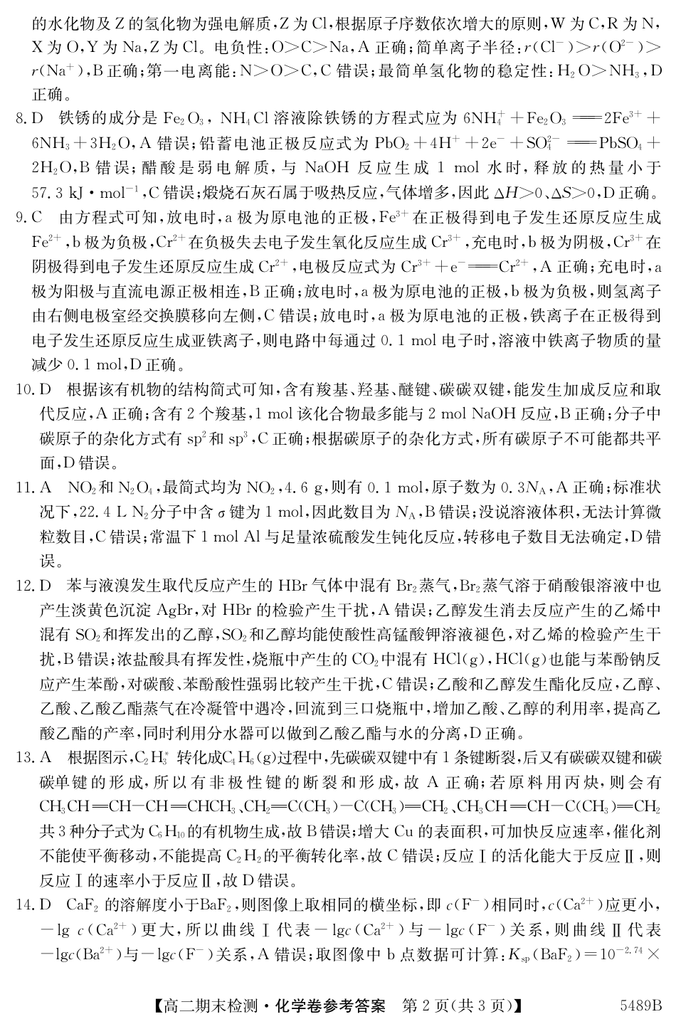 安徽省县中联盟2024-2025学年第二学期高二期末检测（全科）_5489B 化学答案.pdf_第2页