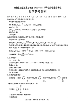 河北省沧衡名校联盟2024-2025学年高三11月期中考试化学_化学答案.pdf