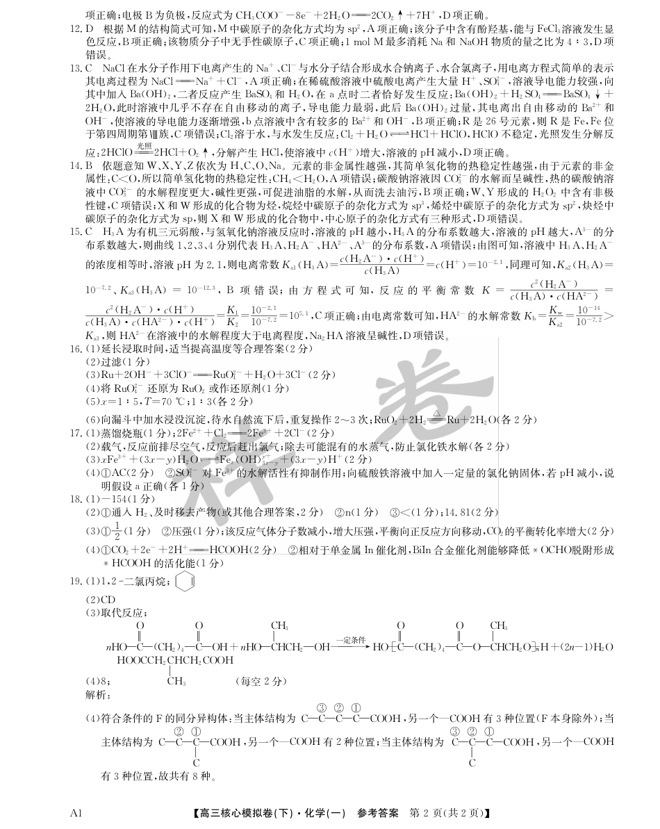 湖北省2025届九师联盟核心模拟卷（下）（样卷）化学答案.pdf_第2页
