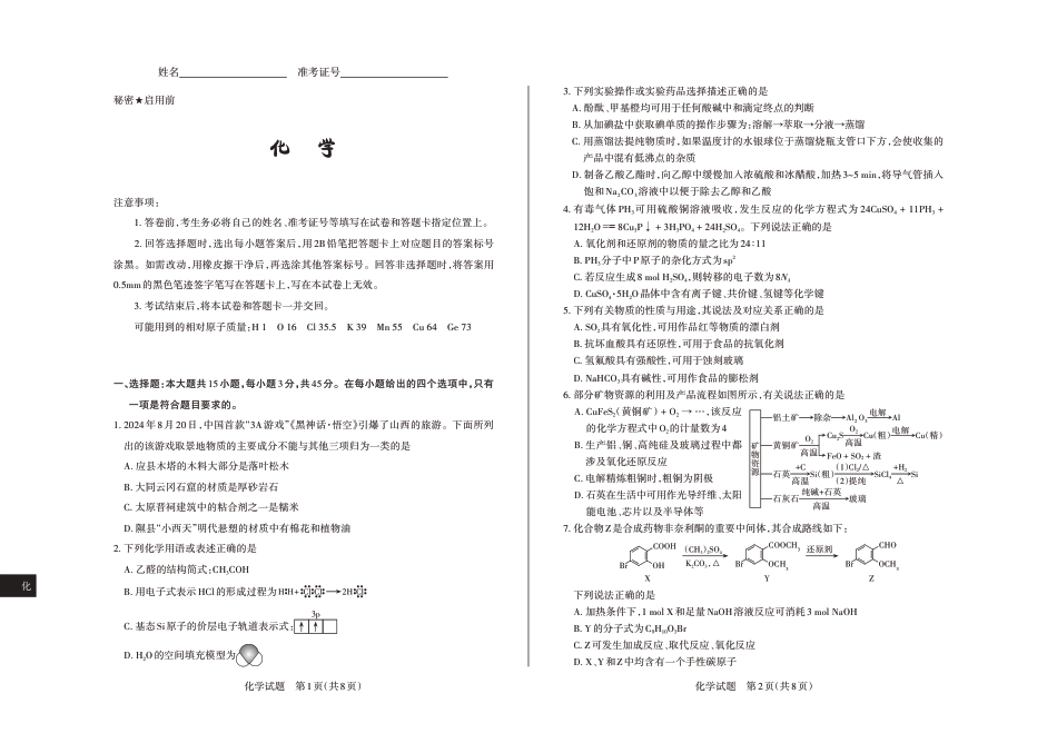 2024-2025学年高三备考核心模拟中期考试试题  化学_Print.pdf_第1页
