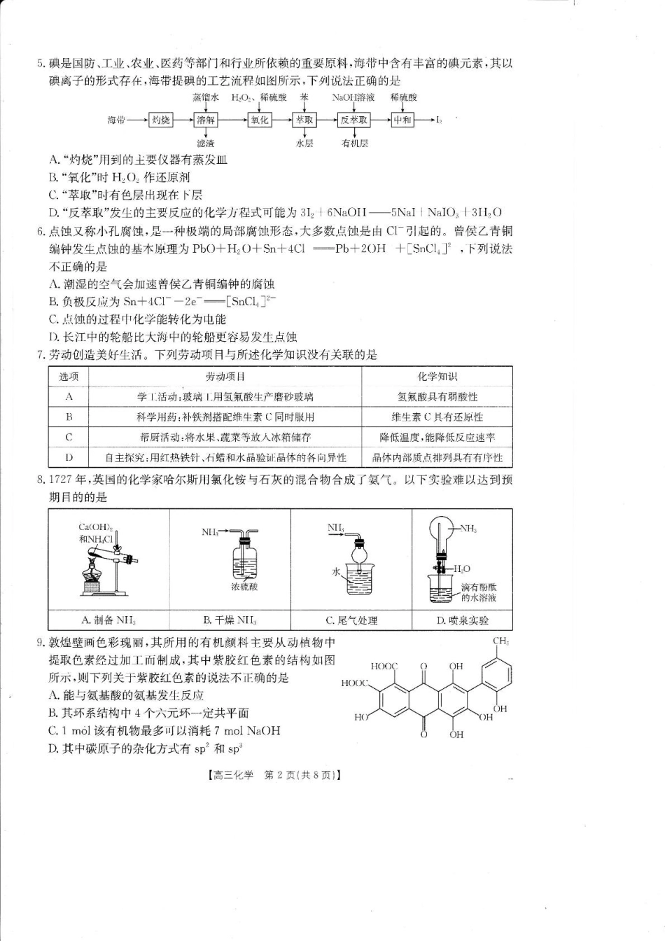 2025届广东省湛江市高三下学期4月二模化学试题（含答案）.pdf_第2页