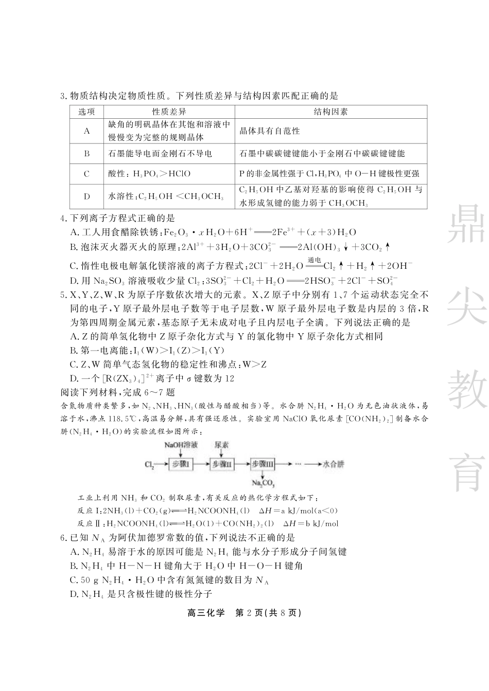 安徽省鼎尖教育2024-2025学年高三逐梦杯实验班大联考化学.pdf_第2页