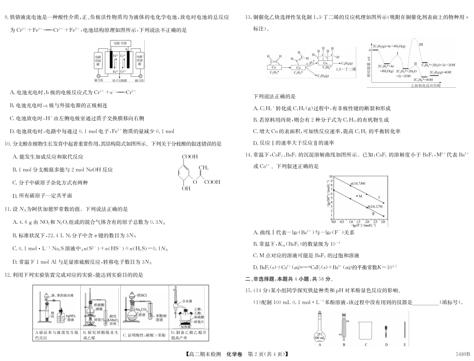 安徽省县中联盟2024-2025学年第二学期高二期末检测（全科）_5489B 化学.pdf_第2页