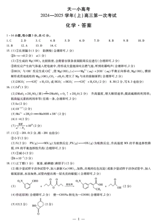 大联考2024-2025学年高三第一次考试化学答案（小高考）.pdf