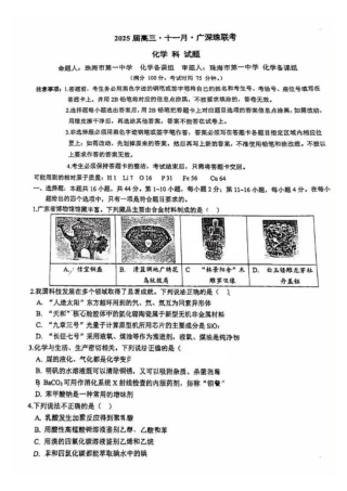 广东省2025届高三11月广深珠联考 化学试卷+答案.pdf