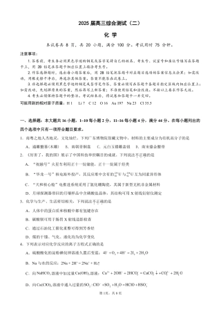 广东省华南师范大学附属中学2024-2025学年高三上学期11月综合测试（二）化学 PDF版含答案（可编辑）.pdf