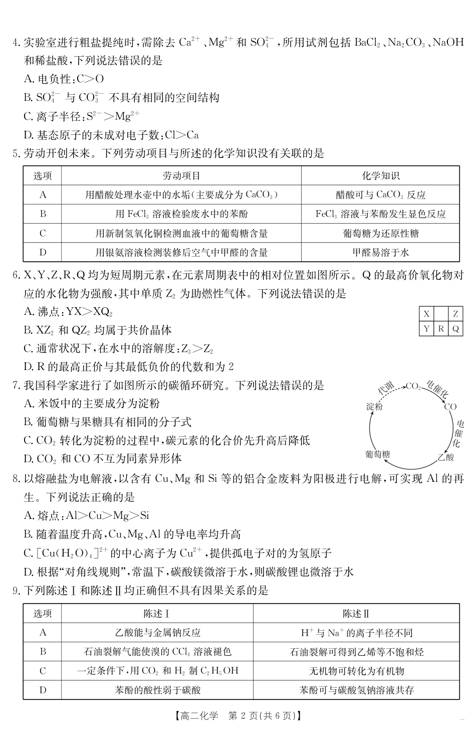 广东省云浮市2024-2025学年高二下学期高中教学质量检测 化学.pdf_第2页