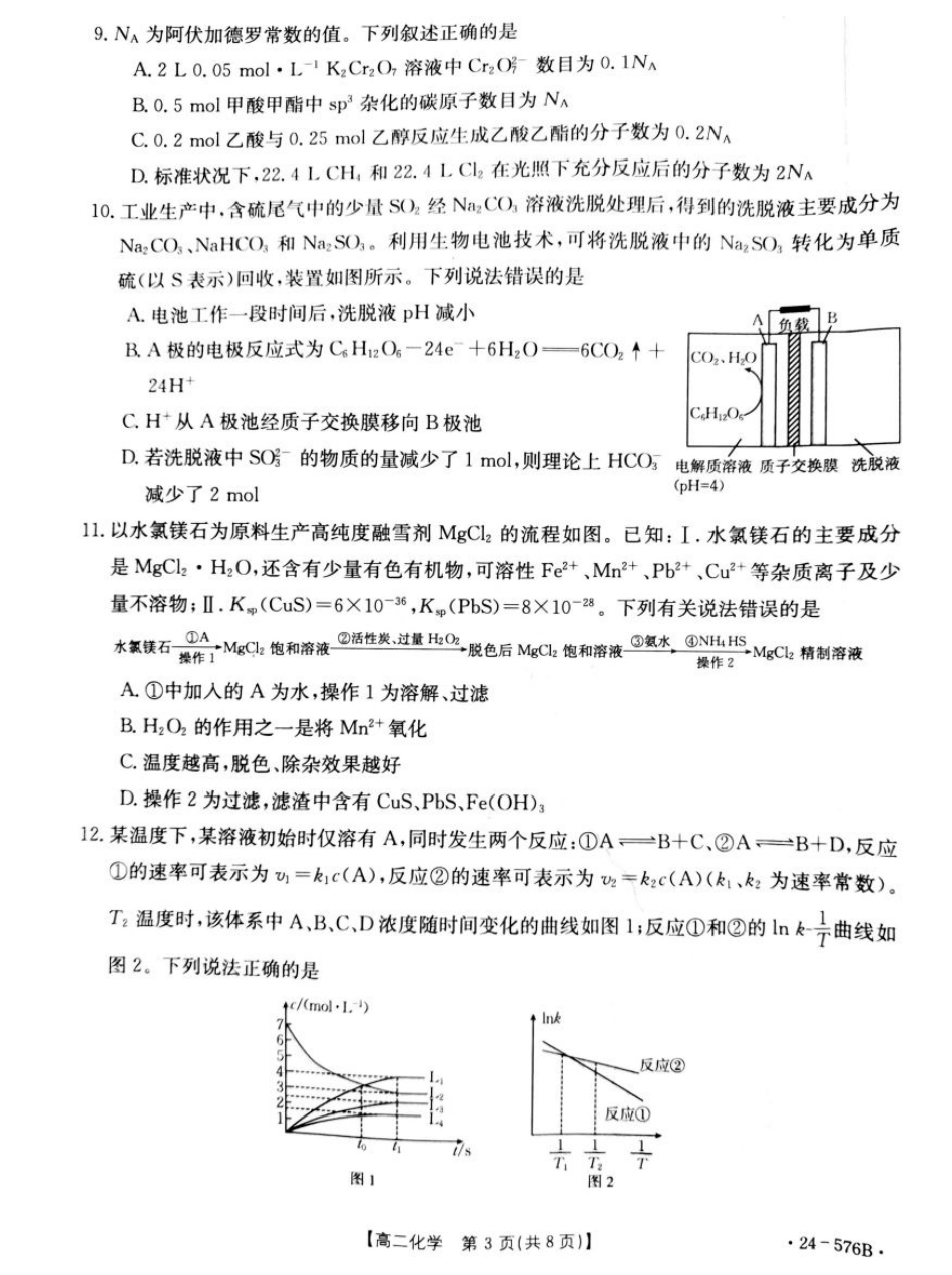 河北省邯郸市2023-2024学年高二第二(下)学期期末考试+化学.pdf_第3页