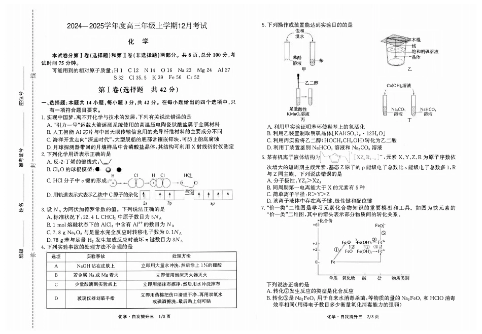 河北省衡水市冀州区河北冀州中学2024-2025学年高三上学期12月月考化学.pdf_第1页