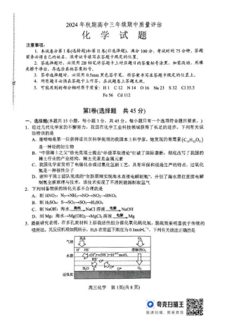 河南省南阳市2024-2025学年高三上学期11月期中化学_化学.pdf
