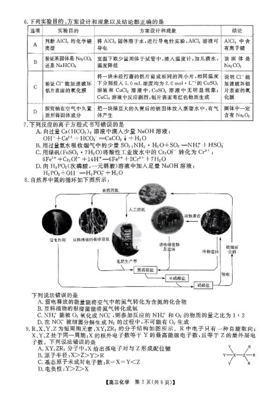河南省示范性高中2025届高三上学期11月质量监测化学.pdf_第2页