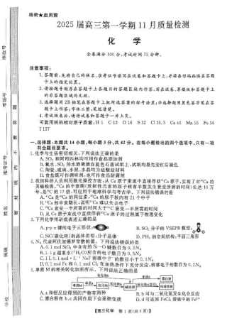 河南省示范性高中2025届高三上学期11月质量监测化学.pdf