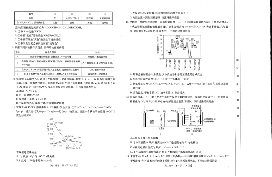 河南新乡2024-2025学年下学期高二化学试卷（期末考试）.pdf_第2页