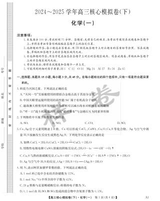 湖北省2025届九师联盟核心模拟卷（下）（样卷）化学.pdf