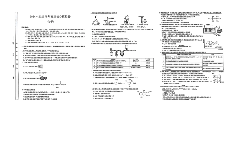 湖北省黄冈市2025届高三下学期核心预测卷化学.pdf_第1页
