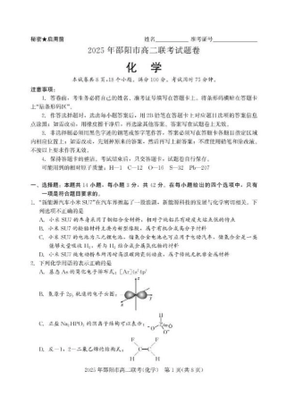 湖南省邵阳市联考2024-2025学年高二下学期7月期末化学试题+答案.pdf
