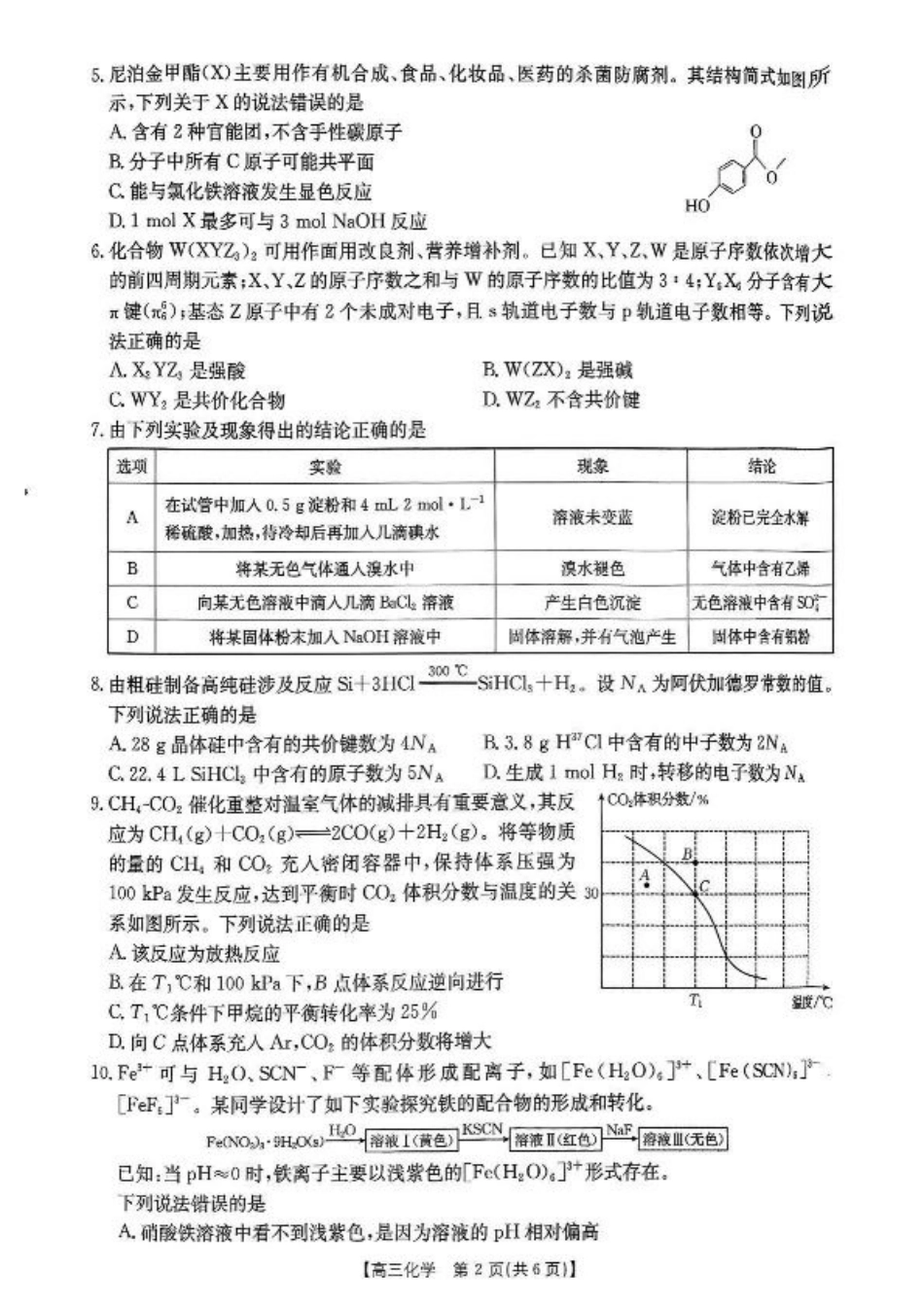 江西省2026届高三上学期9月开学联考（化学+答案.pdf_第2页