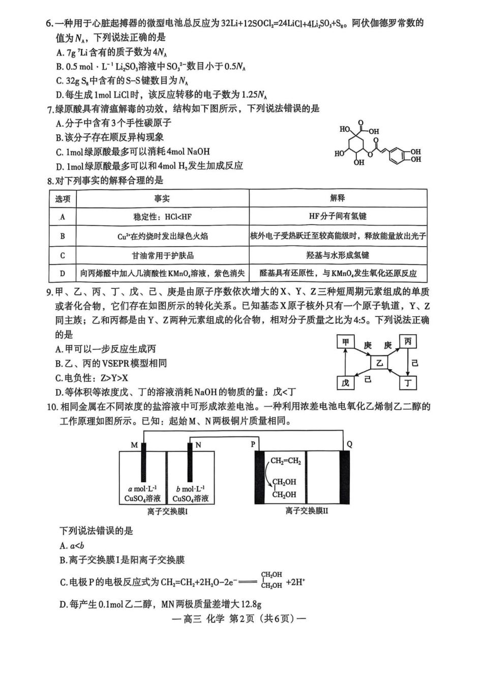 江西省南昌市零模2026届高三上学期九月测试化学试卷（含答案）.pdf_第2页