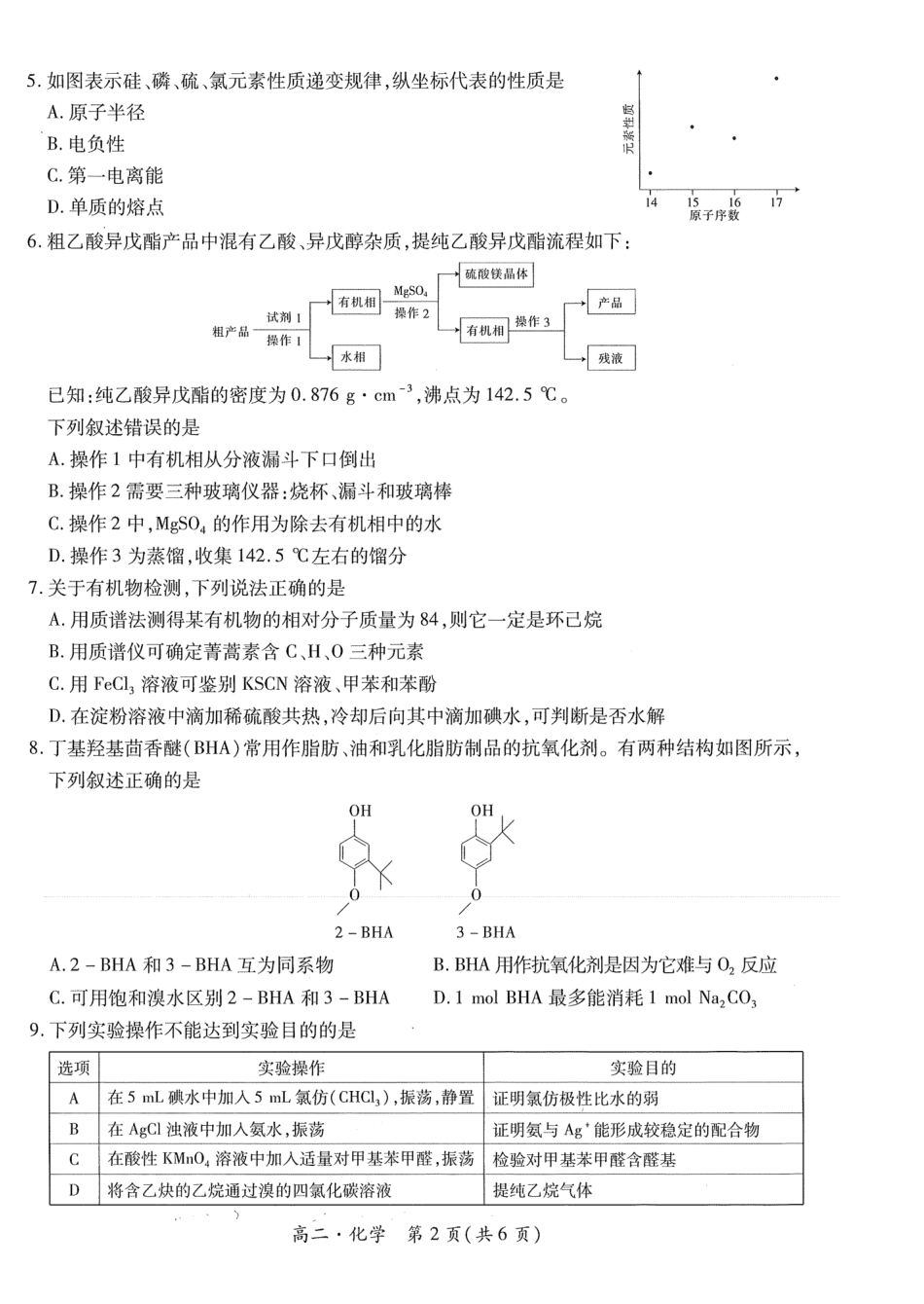 江西省智慧上进稳派联考2023-2024学年高二下学期期末调研测试 化学试题.pdf_第2页