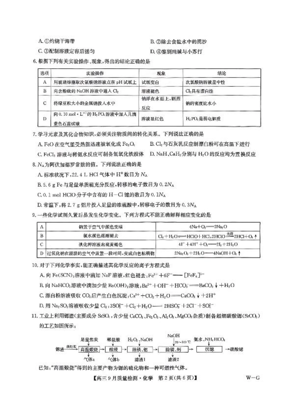 九师联盟2025届高三10月联考（W-G）化学试题.pdf_第2页