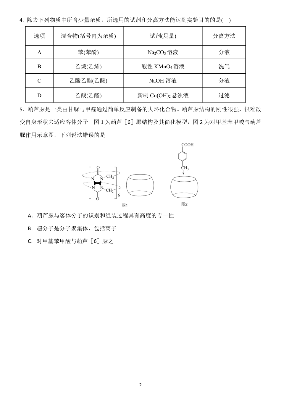 辽宁省沈阳市东北育才学校2024-2025学年高二下学期第二次月考试题 化学 PDF版含答案.pdf_第2页