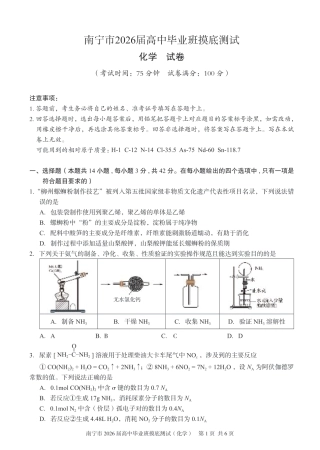 南宁2026届高三10月摸底考化学试卷.pdf