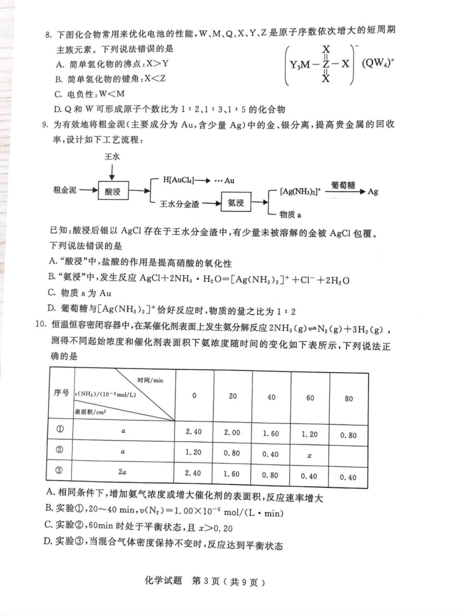 内蒙古呼和浩特市2025届高三下学期第一次模拟考试化学试卷（图片版，无答案）.pdf_第3页