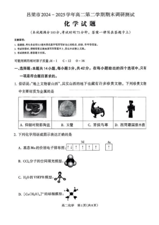 山西省吕梁市2024-2025学年高二下学期期末调研测试化学试题（含答案）.pdf