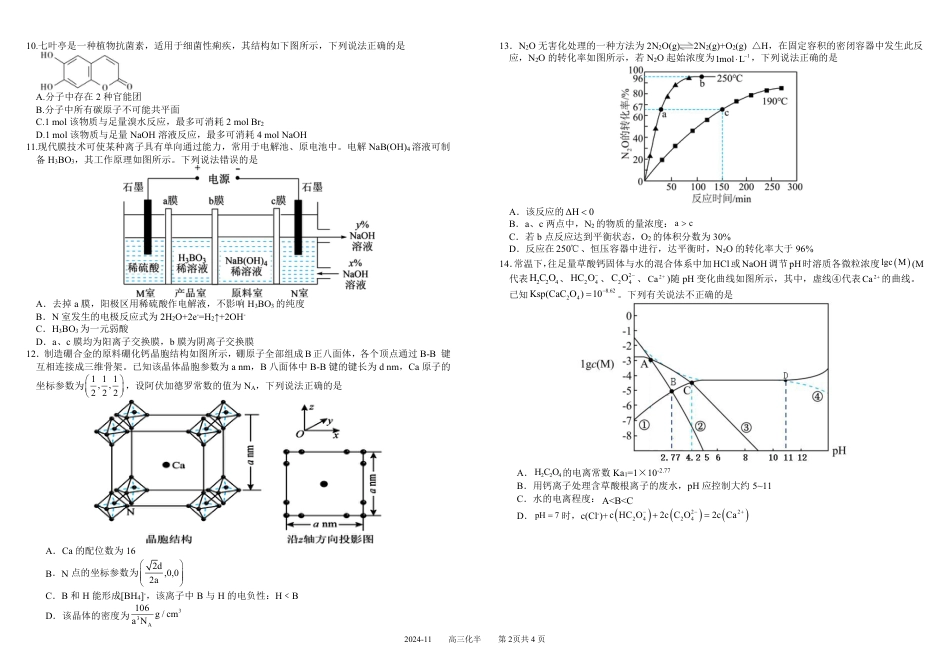 四川省成都市树德中学2024-2025学年高三上学期期中考试化学试题 扫描版含答案.pdf_第2页