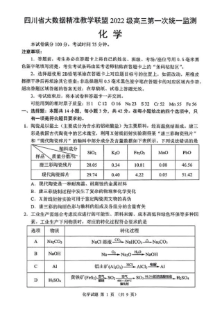 四川省大数据精准教学联盟2022级高三第一次统一监测化学试题+答案.pdf