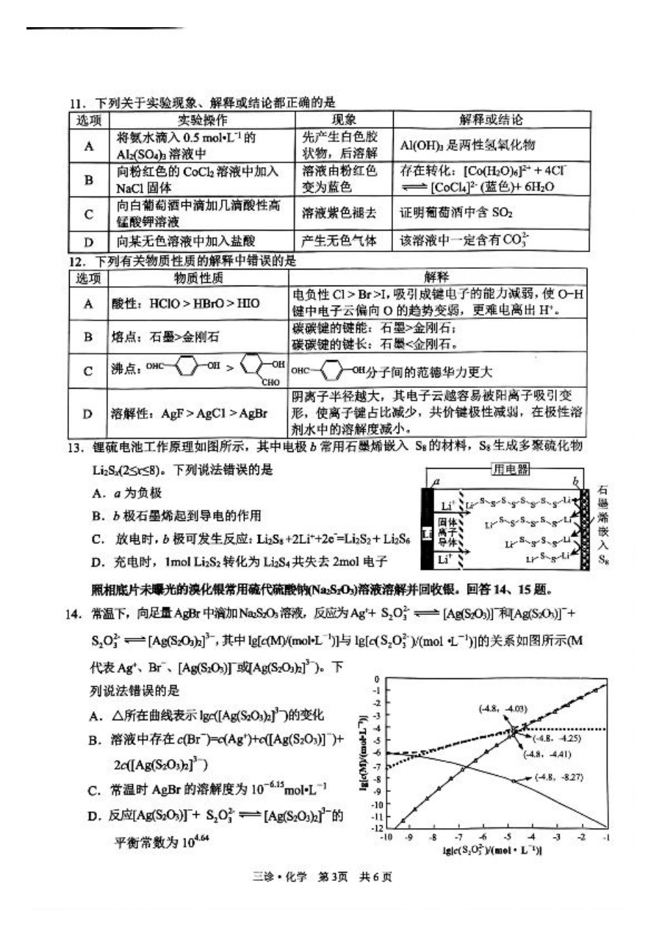 四川省泸州市高2022级第三次教学质量诊断性考试化学.pdf_第3页