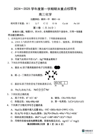 天津市五区县重点校2024-2025学年高三上学期1月期末化学.pdf