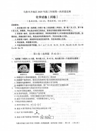新疆乌鲁木齐地区 2025 年高三年级第一次质量监测化学.pdf