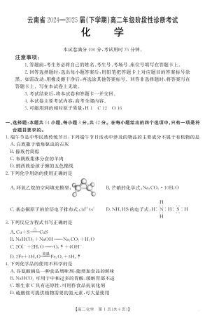 云南省曲靖市2024-2025届高二下学期阶段性诊断考试 化学.pdf