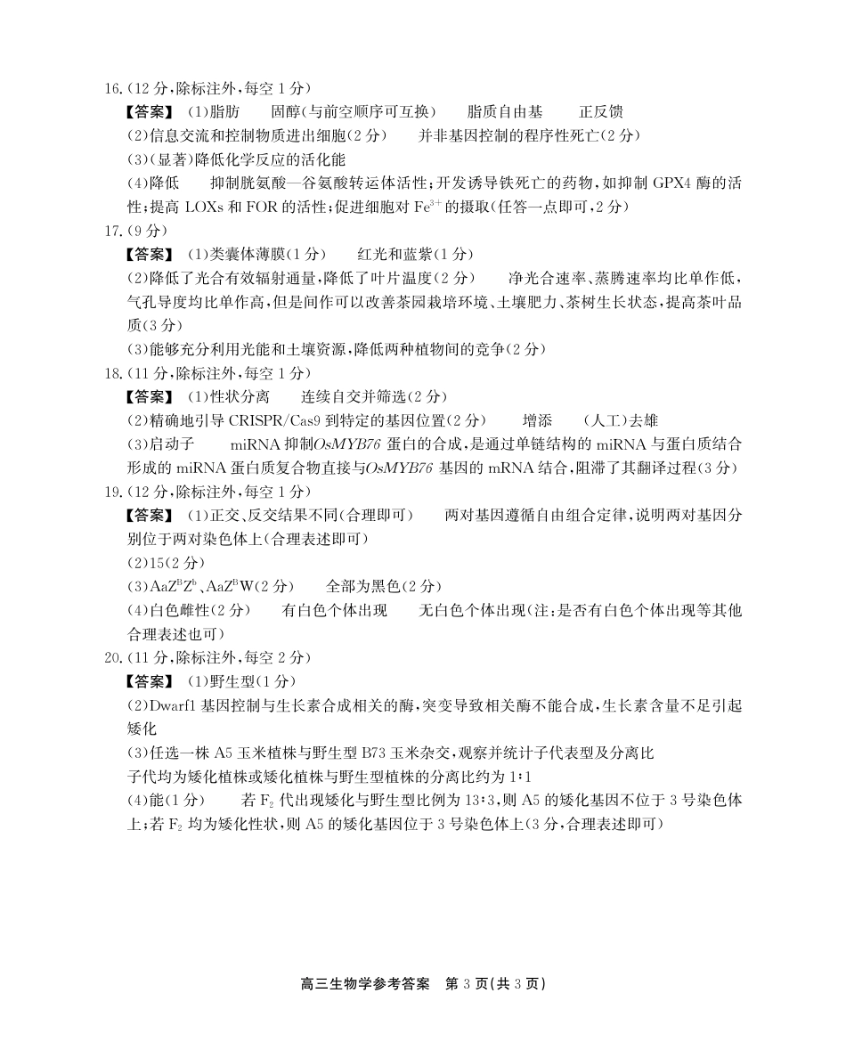 安徽省鼎尖联盟2024-2025学年高三上学期期中考试生物学试题解析.pdf_第3页