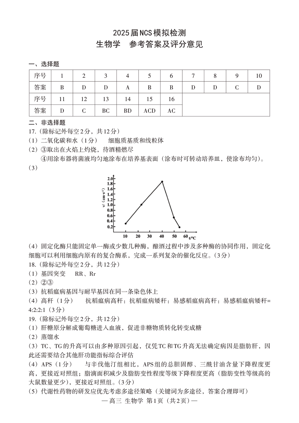 江西省南昌市高三2025届高三第二次模拟考试生物答案.pdf_第1页