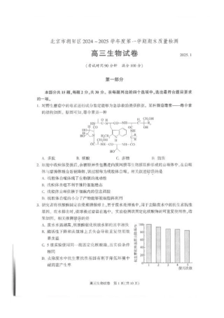 北京市朝阳区2024-2025学年高三第一学期期末质量检测考试 生物试卷+答案.pdf