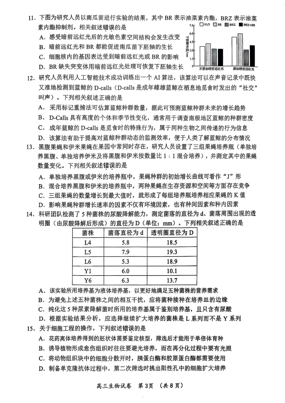 江苏省常州市2024-2025学年高三上学期期末考试 生物试题.pdf_第3页