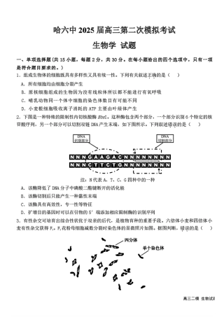 2025黑龙江哈尔滨六中高三第二次模拟考试 生物含答案.pdf