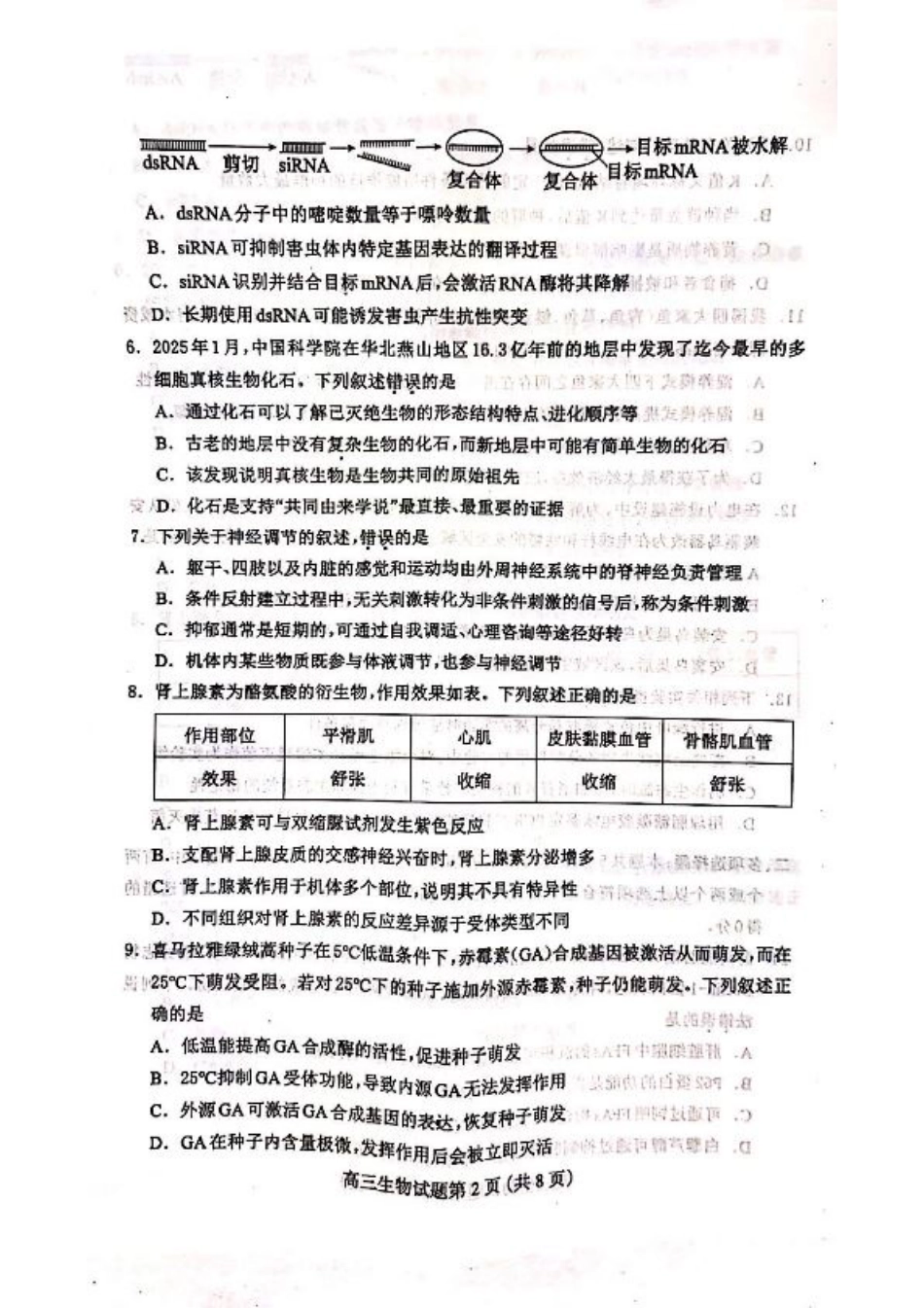 2025届河北省保定市高三一模考试生物试题.pdf_第2页