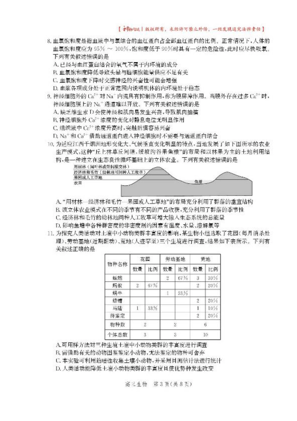 2025届河北省沧州市高三下学期4月复习质量监测（二模）生物试题（含答案）.pdf_第3页