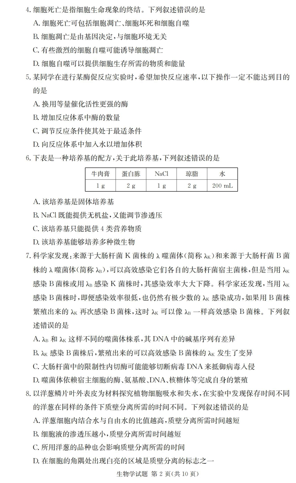 2025届湖南省长沙市第一中学高三上学期摸底考试生物试题+答案.pdf_第2页
