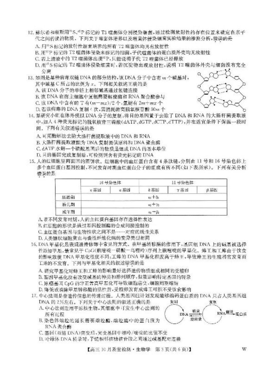 2025届九师联盟高三10月期中联考生物试题（W）+答案.pdf_第3页