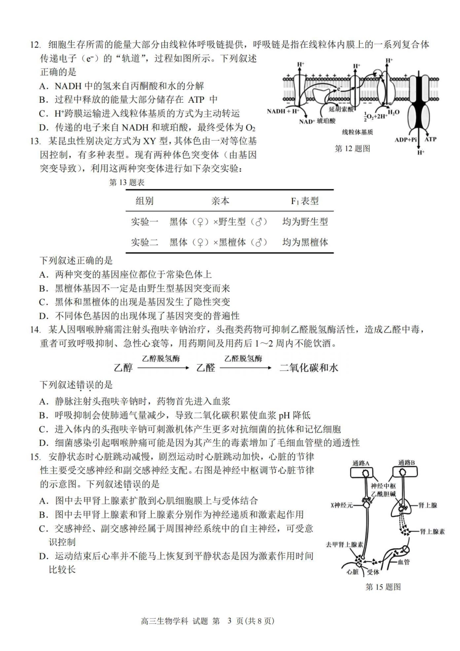 2025届浙南名校联盟高三10月联考_生物卷-2410高三浙南名校联盟.pdf_第3页