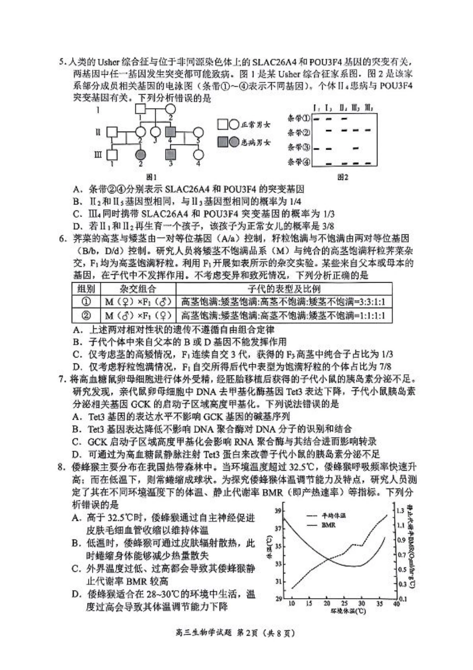 2025山东省日照市4月高三校际联合考试（日照二模)（全科）_生物试题.pdf_第2页
