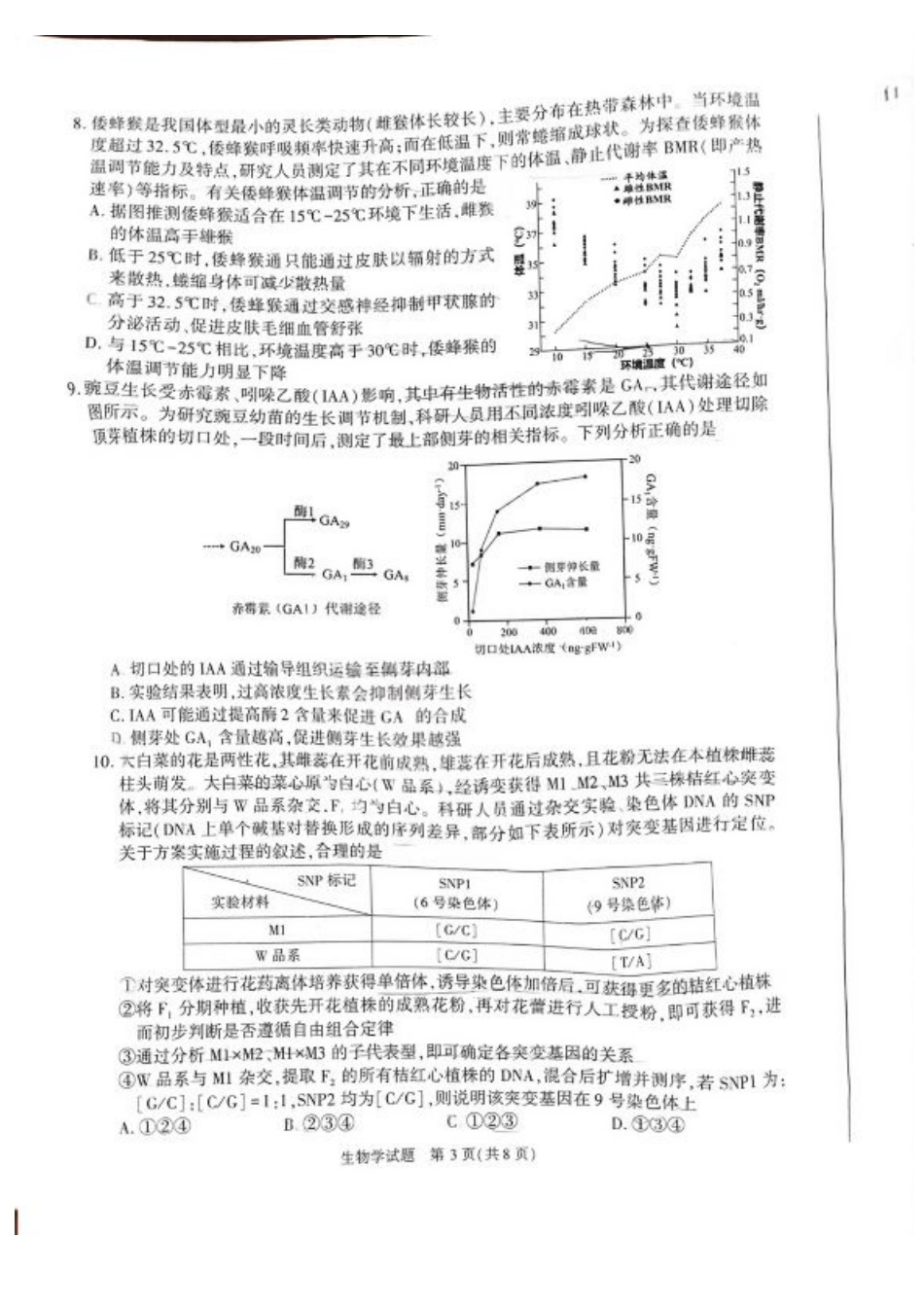 安徽省合肥市2025届高三第二次教学质量检测生物试题（含答案）.pdf_第3页